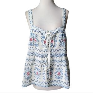 ANTHROPOLOGIE Forever That Girl Peplum Lace-up Tribal Floral Print Tank Top XL